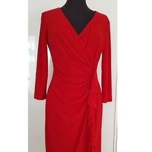 American living truly red ruched ruffle faux wrap dress size 8